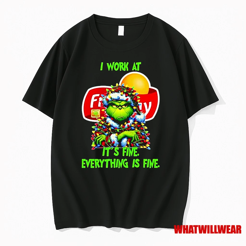Grinch Santa I Work At Fritolay Its Fine Everything Is Fine Christmas Lights Ornaments Shirts