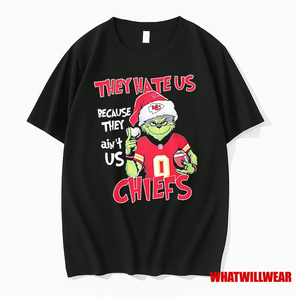 Grinch Santa Hat They Hate Us Because They Aint Us Kansas City Chiefs Baseball Shirts