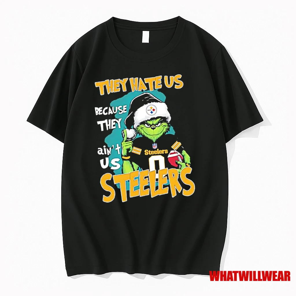 Grinch Santa Hat They Hate Us Because They Aint Us Pittsburgh Steelersa Baseball Shirts
