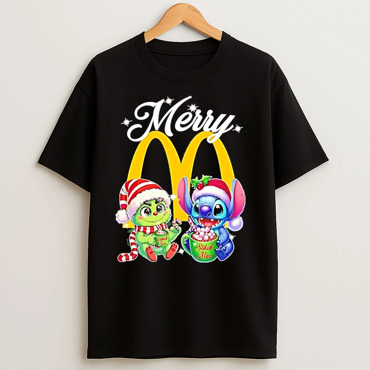 Grinch And Stitch Mcdonalds Merry Christmas T Shirts
