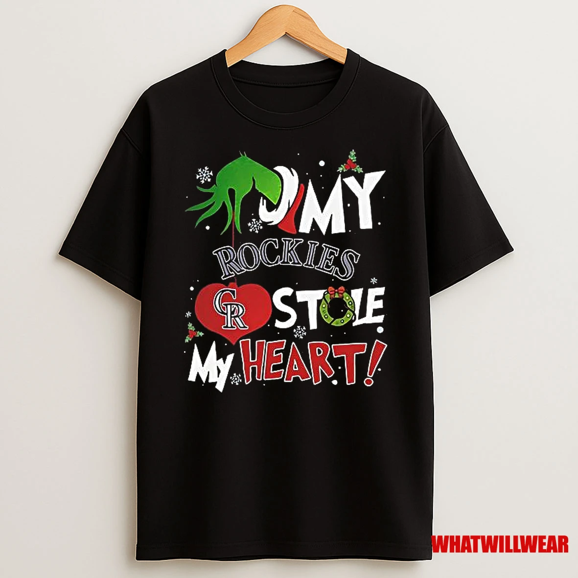 Grinch Hand My Colorado Rockies Stole My Heart Christmas Shirts