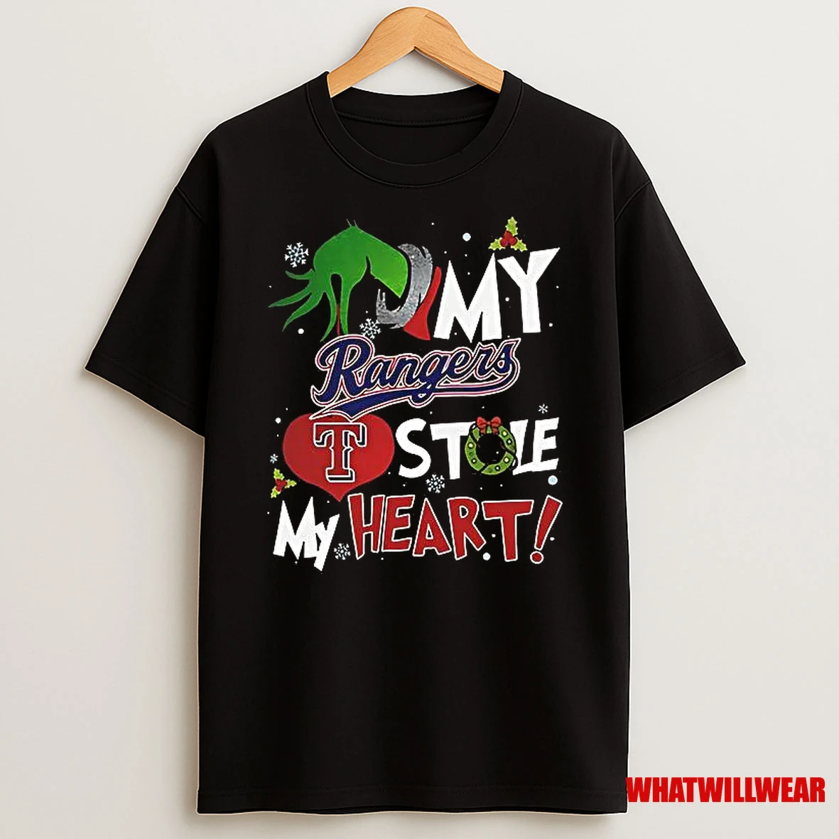 Grinch Hand My Texas Rangers Stole My Heart Christmas Shirts