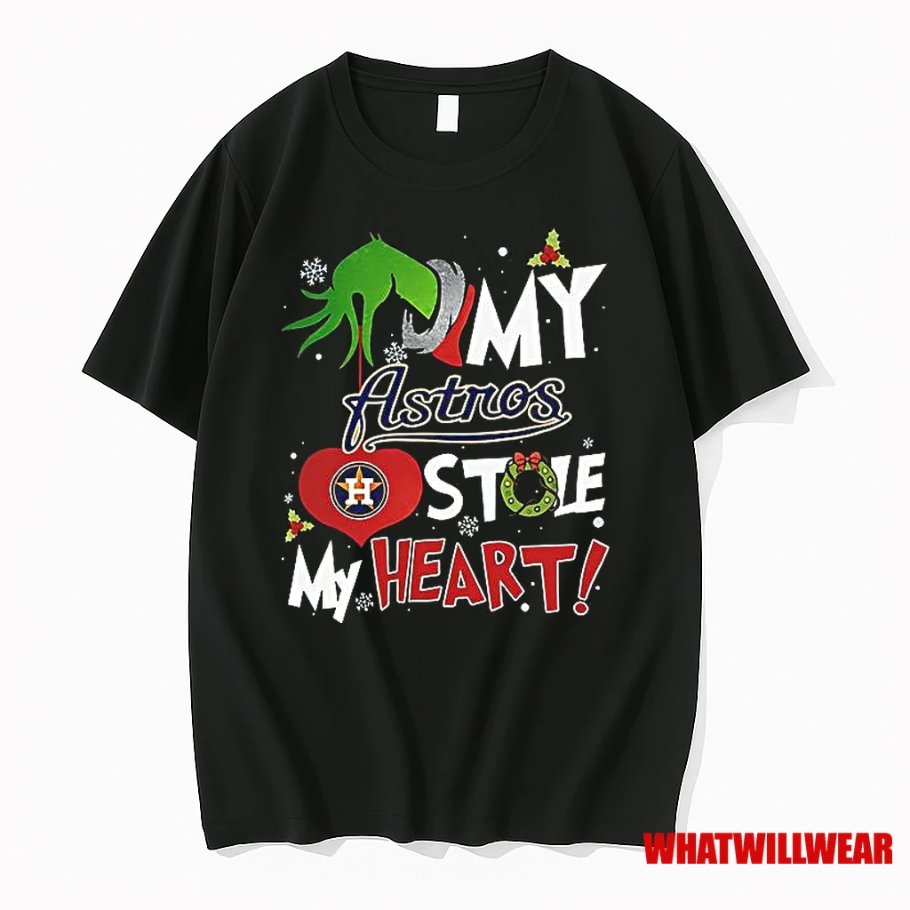 Grinch Hand My Houston Astros Stole My Heart Christmas Shirts