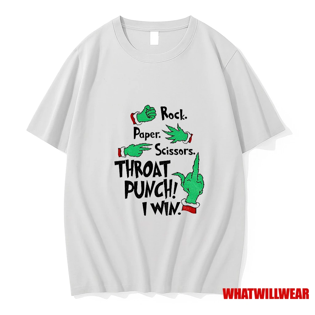 Grinch Hands Rock Paper Scissors Throat Punch I Win Christmas Shirts