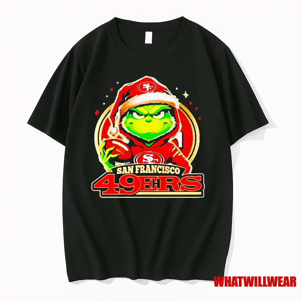 Grinch Hat Santa San Francisco 49ers Merry Christmas Logo Shirts