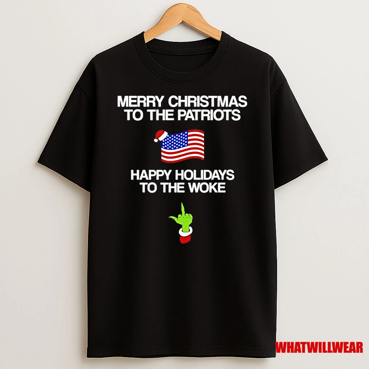 Grinch Middle Finger Merry Christmas To The Patriots Happy Holidays To The Woke Shirts