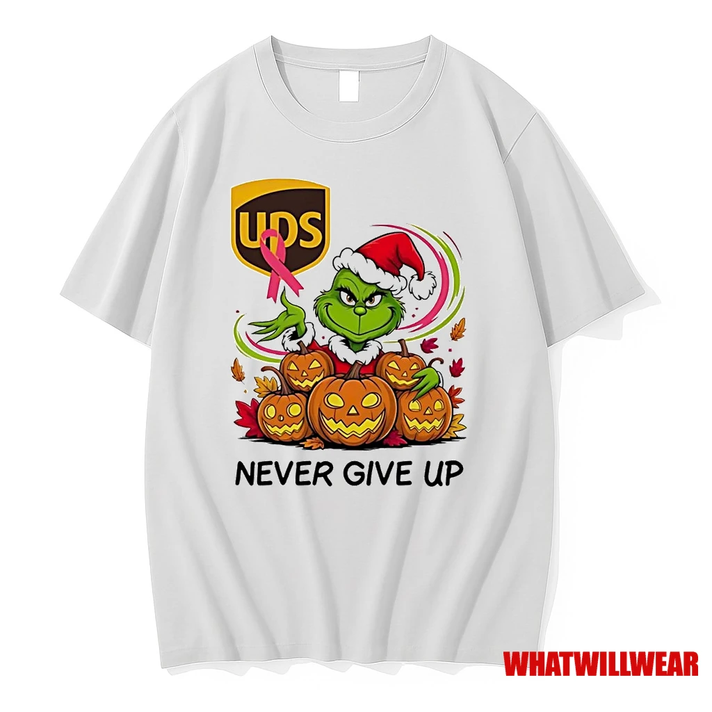 Grinch Pumpkin Ups Never Give Up Breast Cancer Awareness Shirts