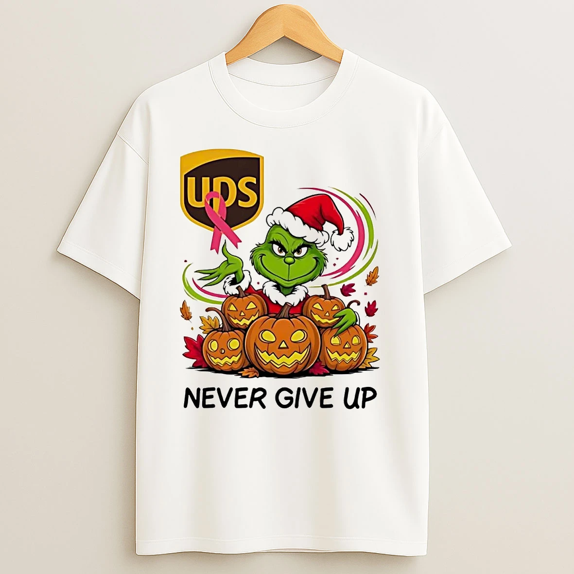 Grinch Pumpkin Ups Never Give Up Breast Cancer Awareness T Shirts