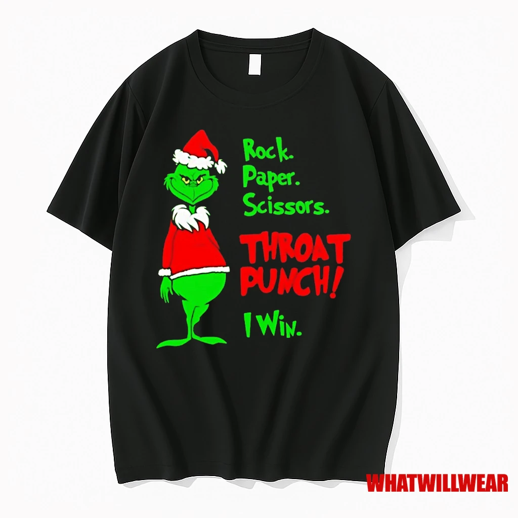 Grinch Rock Paper Scissors Throat Punch I Win Christmas Shirts