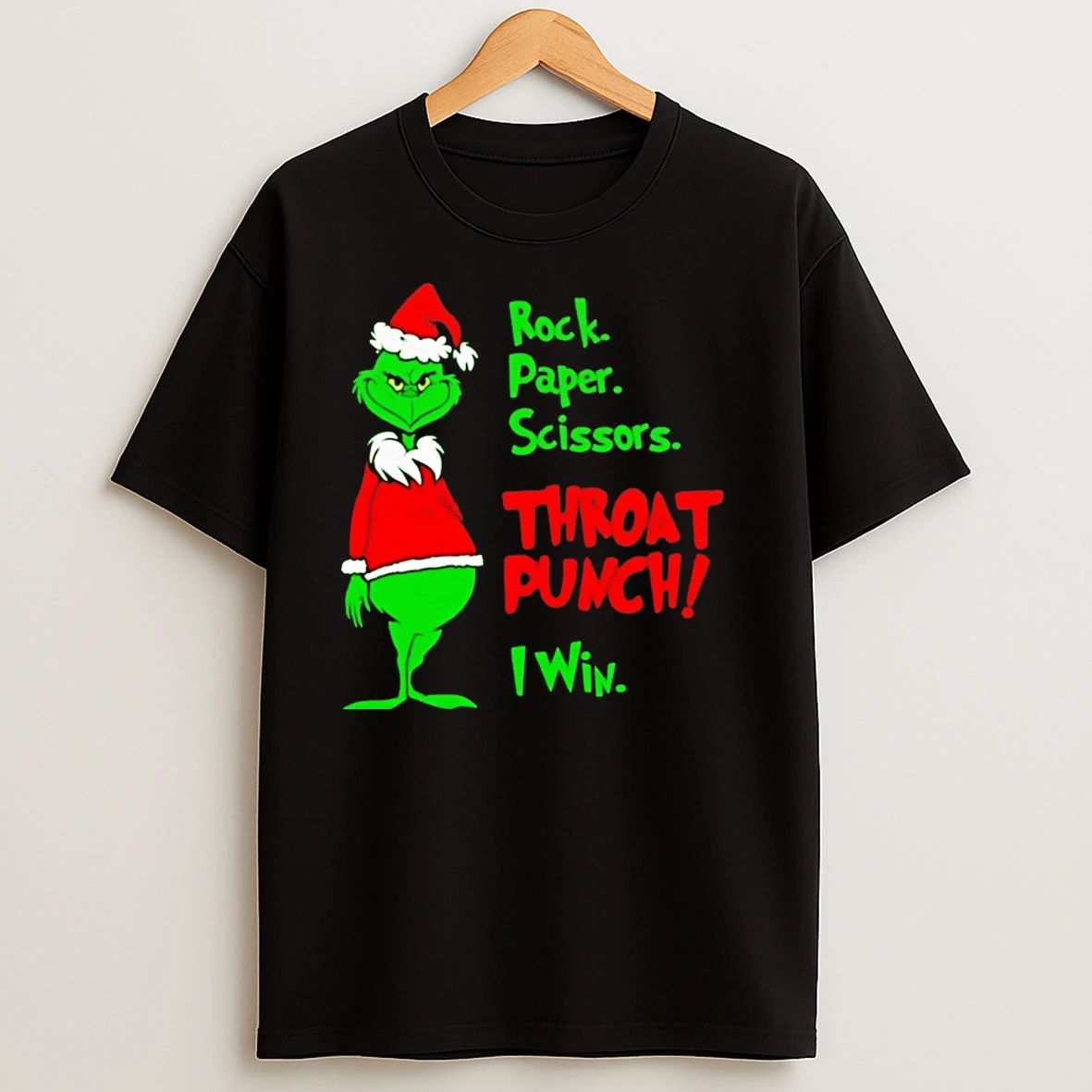 Grinch Rock Paper Scissors Throat Punch I Win Christmas T Shirts