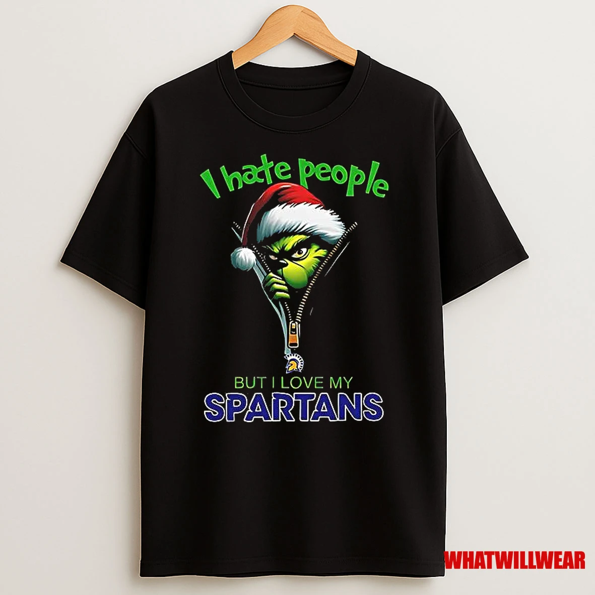 Grinch Santa Hat I Hate People But I Love My San Jose State Spartans Christmas Logo Clothing Shirts