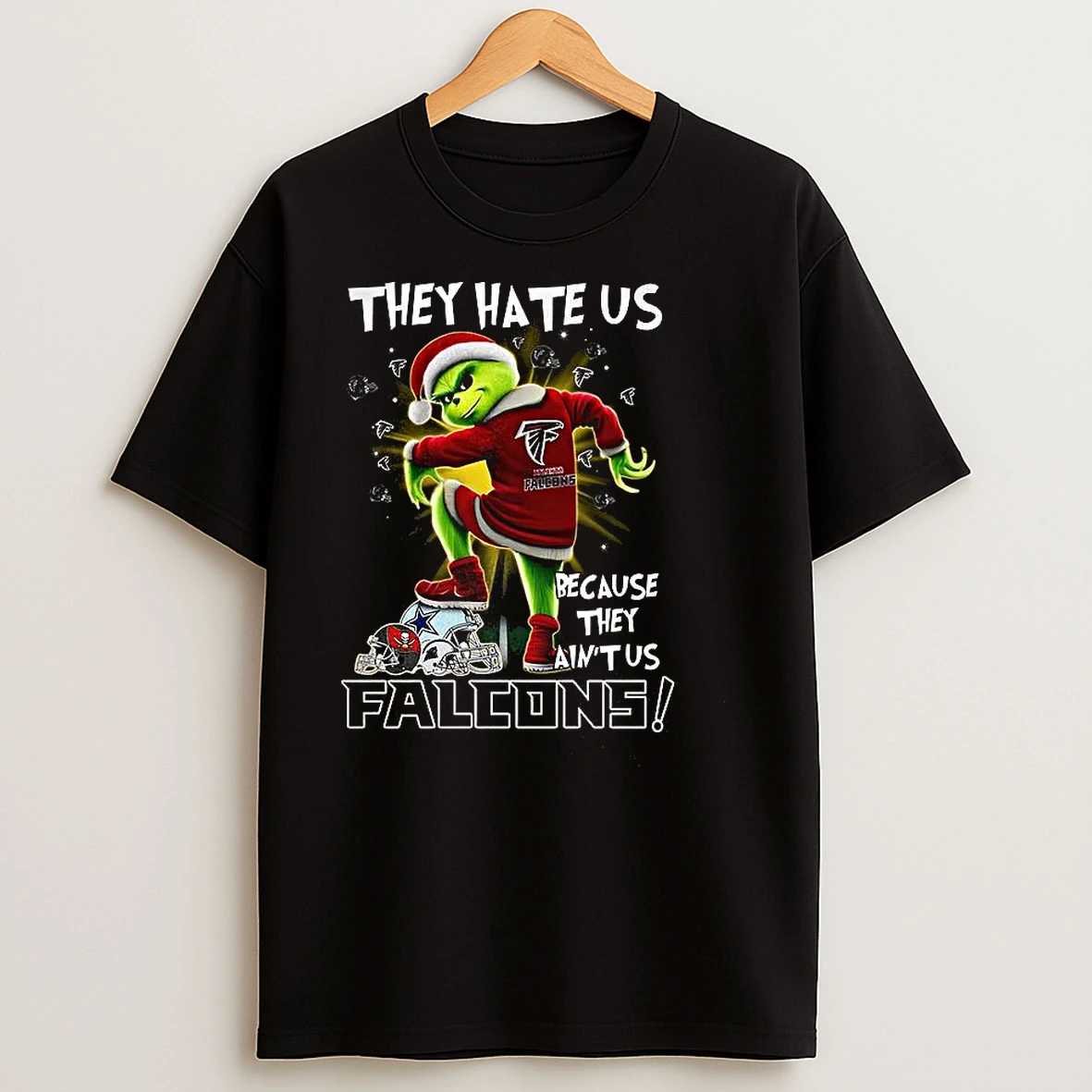 Grinch They Hate Us Because They Aint Us Atlanta Falcons 2025 Christmas T Shirts