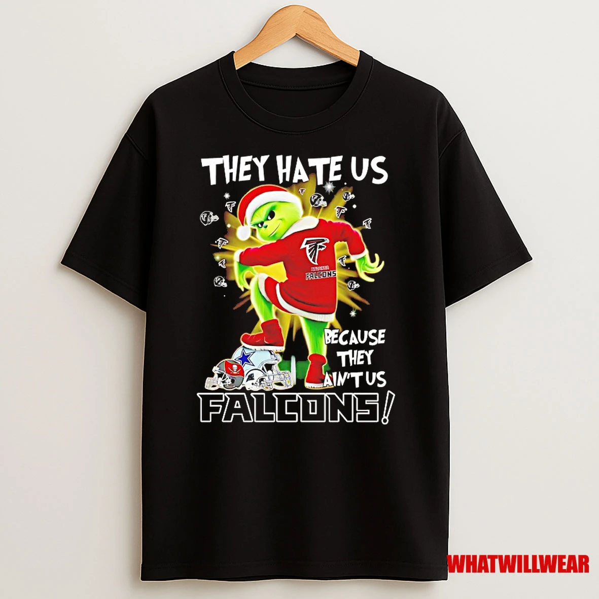 Grinch Tipping His Hat They Hate Us Because They Aint Us Atlanta Falcons Christmas Shirts