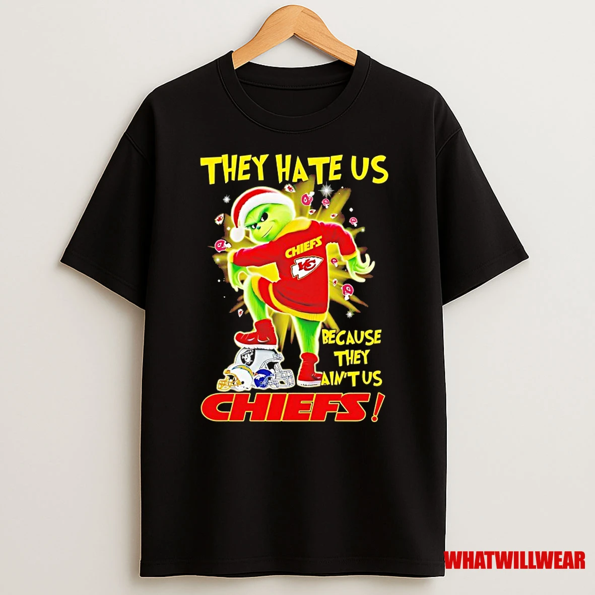 Grinch Tipping His Hat They Hate Us Because They Aint Us Kansas City Chiefs Christmas Shirts