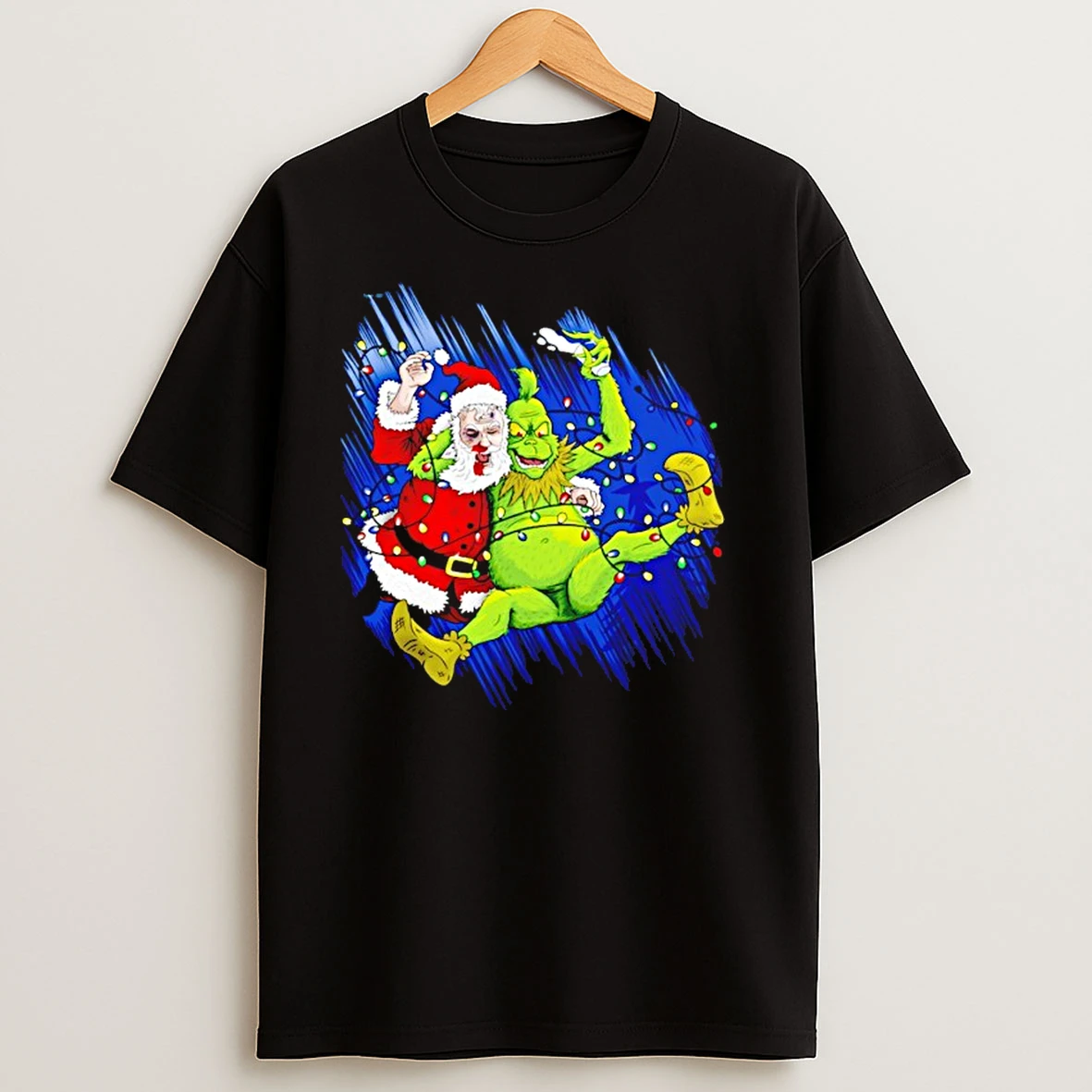 Grinch Wrestles Santa Claus 3 16 Light Christmas T Shirts
