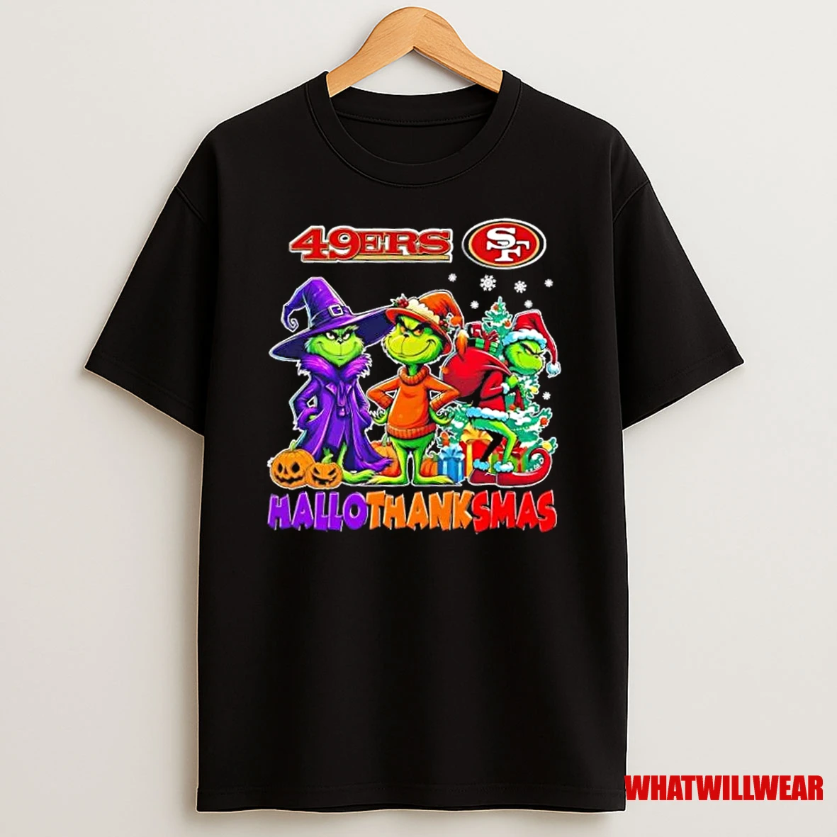 Grinch X San Francisco 49ers Happy Hallothanksmas Shirts