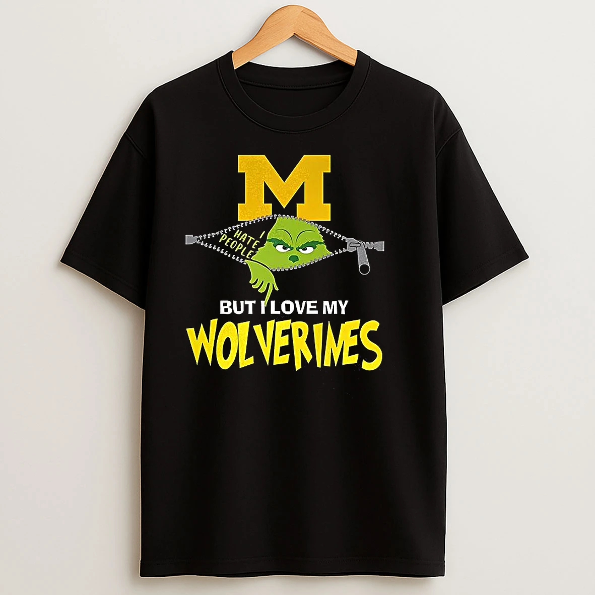Grinch Zipper I Hate People But I Love My Michigan Wolverines Football Christmas T Shirts