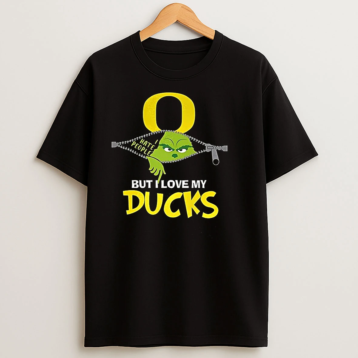 Grinch Zipper I Hate People But I Love My Oregon Ducks Football Christmas T Shirts