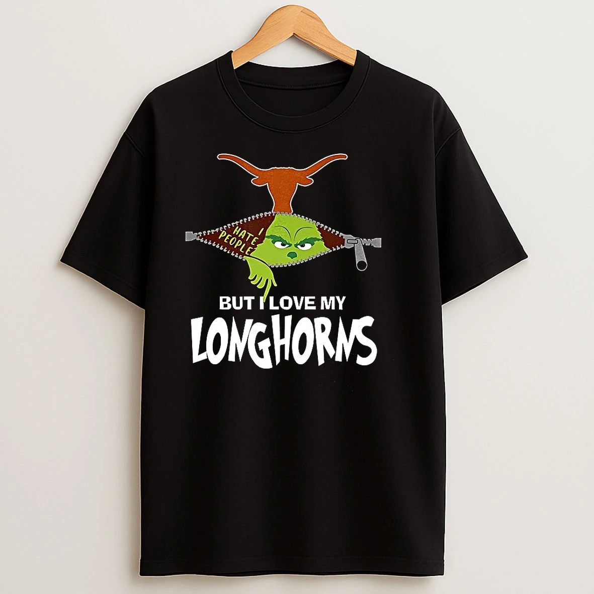 Grinch Zipper I Hate People But I Love My Texas Longhorns Football Christmas T Shirts