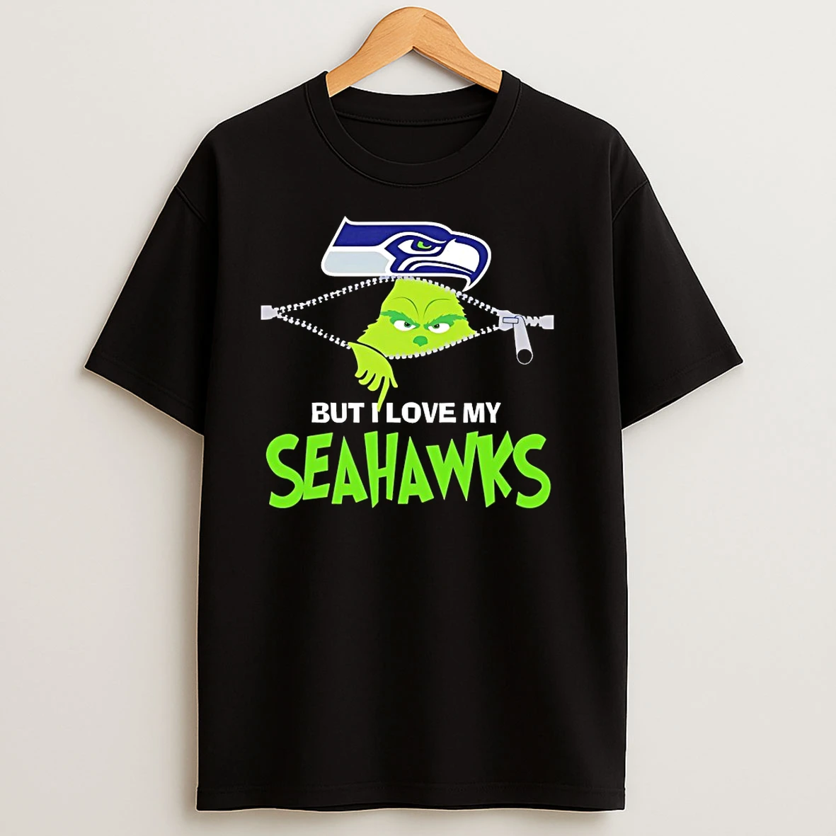 Grinch Zipper But I Love My Seattle Seahawks Christmas T Shirts