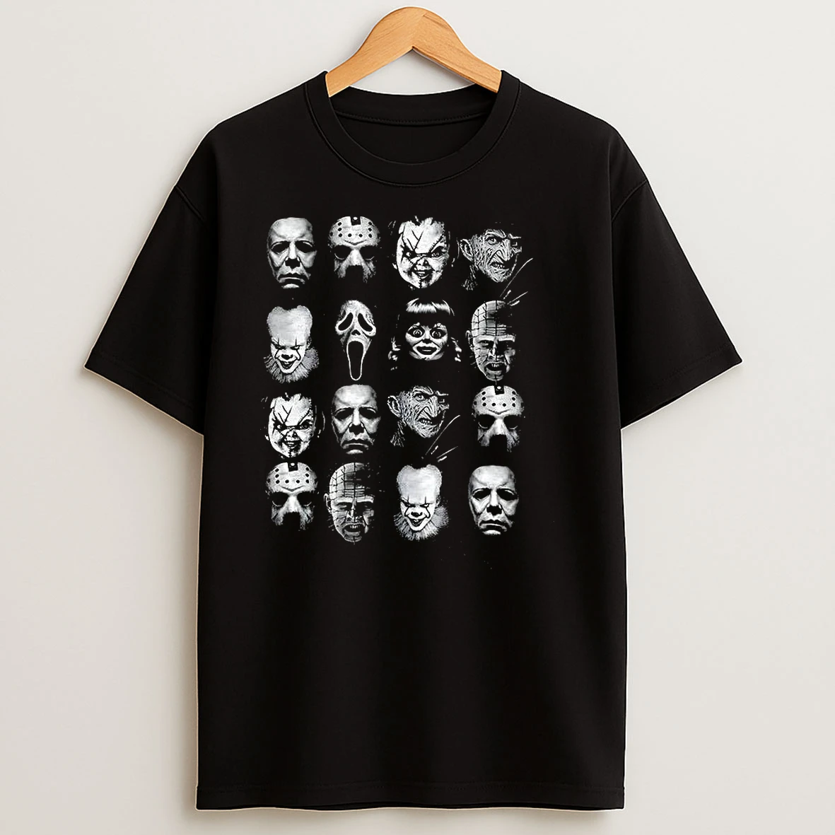 Hallowen Legends Collage Of Faces Of Classic Horror Movie Villains T Shirts