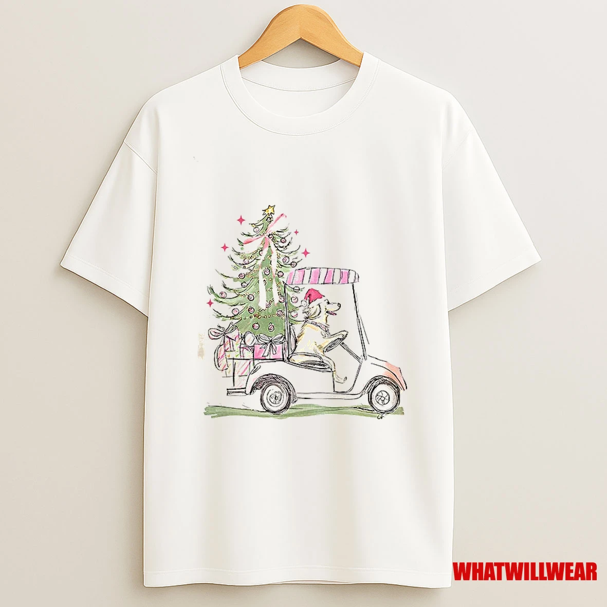 Hand Drawing Dog With Christmas Tree Christmas 2025 Shirts