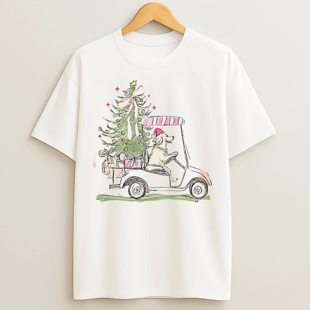 Hand Drawing Dog With Christmas Tree Christmas 2025 T Shirts