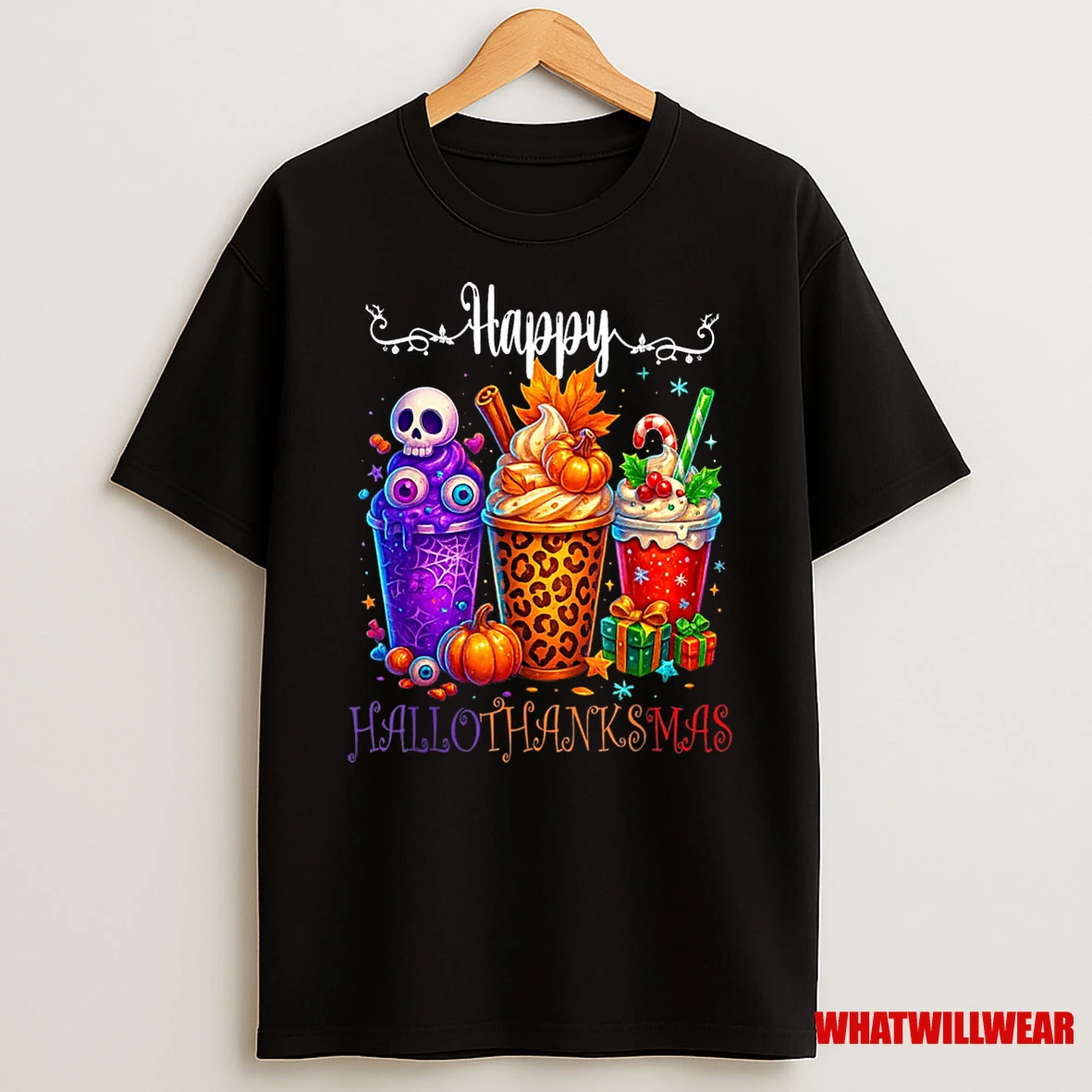 Happy Hallothanksmas Halloween Thanksgiving Christmas Shirts