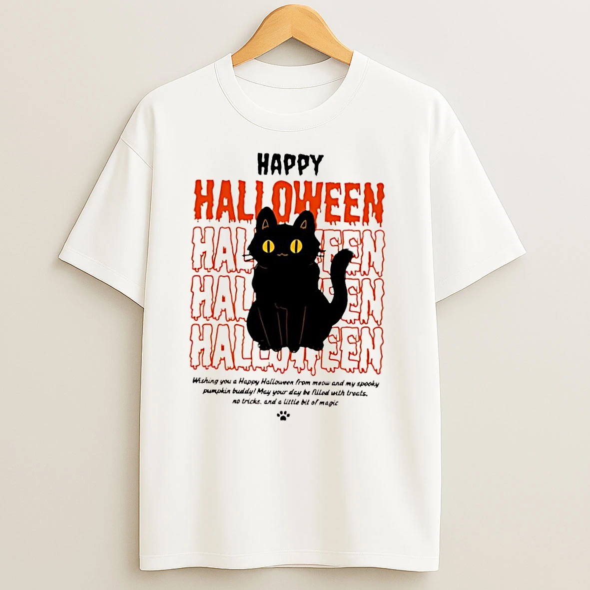Happy Halloween Black Cat T Shirts