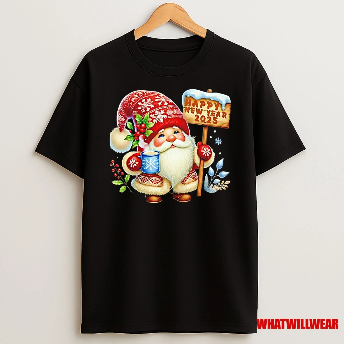 Happy New Year Gnome Holding Winter Holiday Shirts