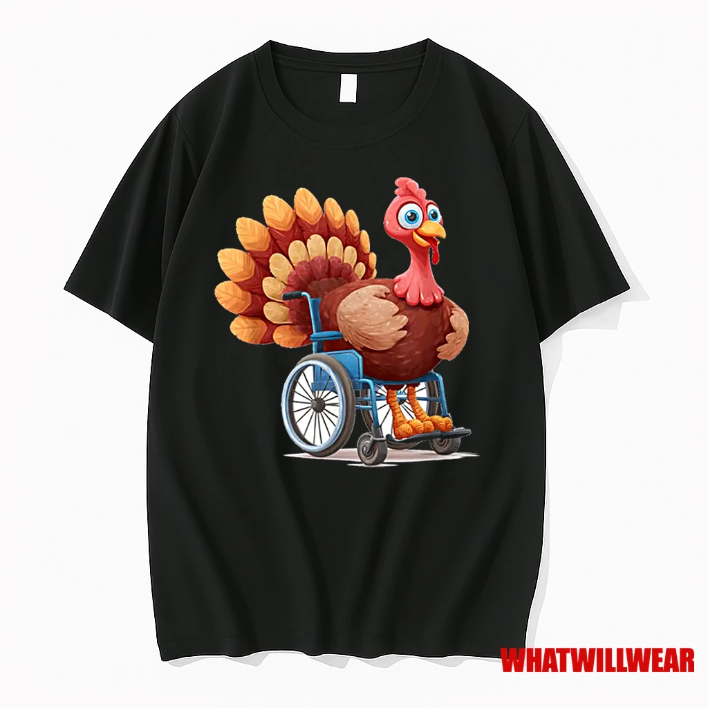 Happy Turkey Costume In Wheelchair For Thanksgiving Lovers Shirts