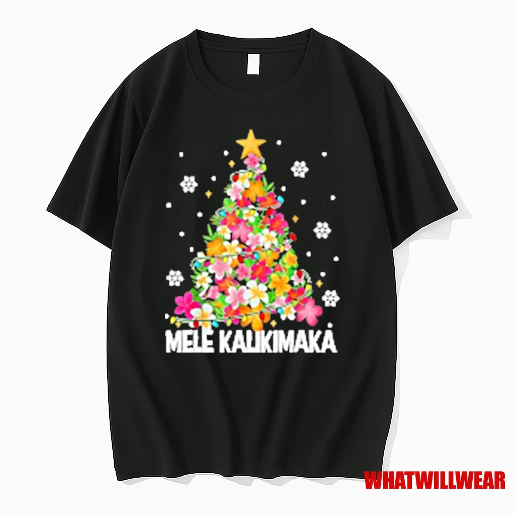 Hawaiian Floral Christmas Tree Mele Kalikimaka Tropical Xmas Shirts