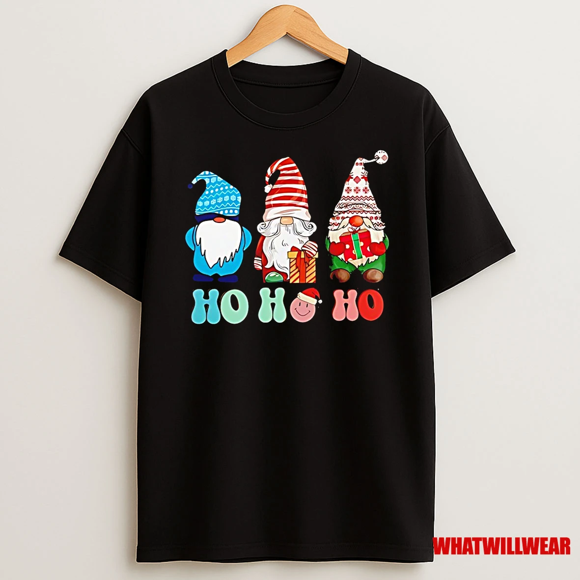Ho Ho Ho Three Gnomes Holding Gifts Christmas Shirts