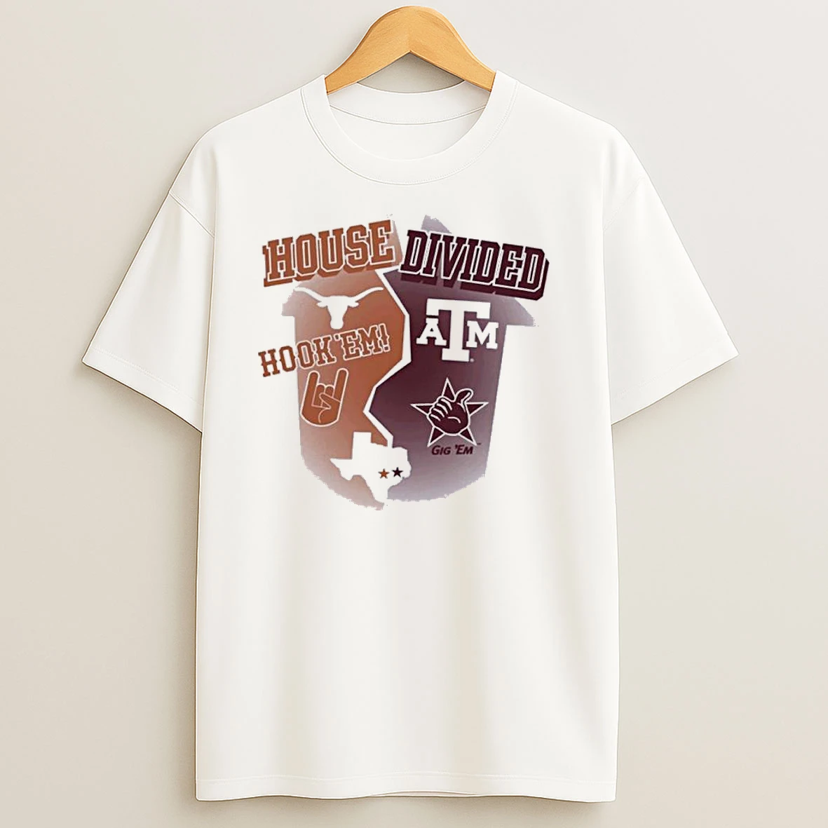 House Divided Hook Em Texas Longhorns Vs Gig Em Texas Am T Shirts