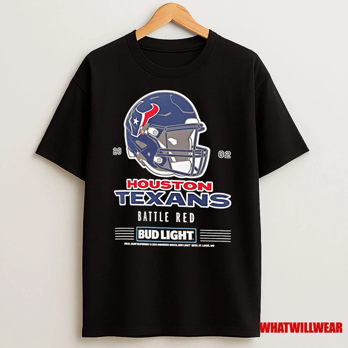 Houston Texans Bud Light 2002 Battle Red Football Helmet Shirts