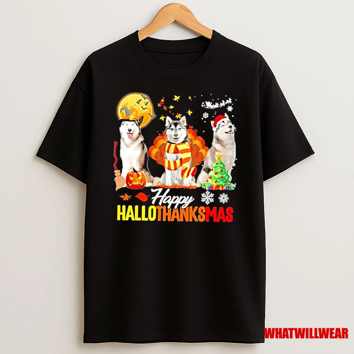 Husky Dogs Happy Hallothanksmas Shirts
