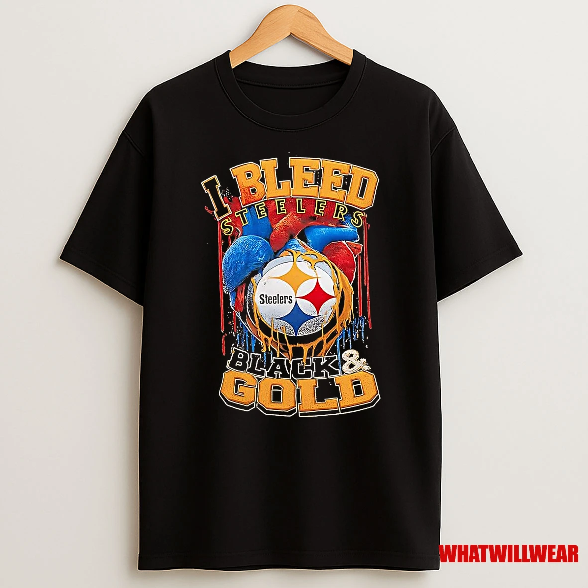 I Bleed Steelers Black And Gold Heart Shirts