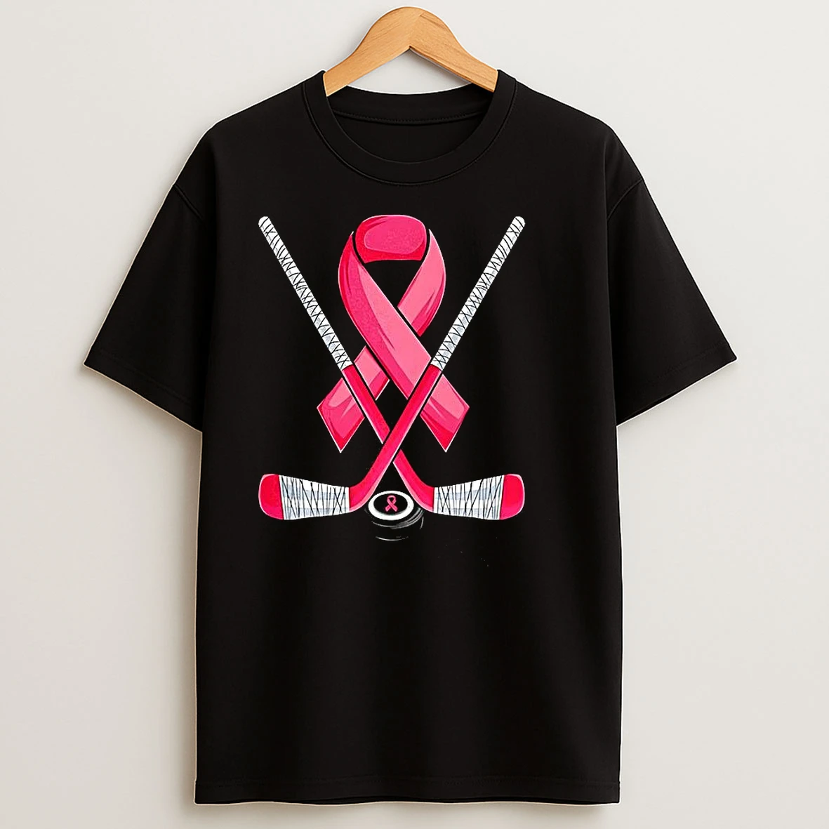 Ice Hockey Pink Ribbon Breast Cancer Awareness Sport Lover T Shirts