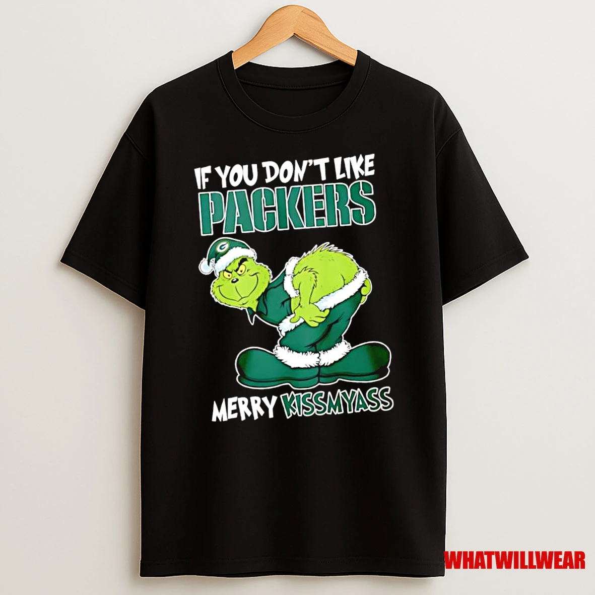 If You Dont Like Green Bay Packers Merry Kissmyass Grinch Santa Hat Shirts