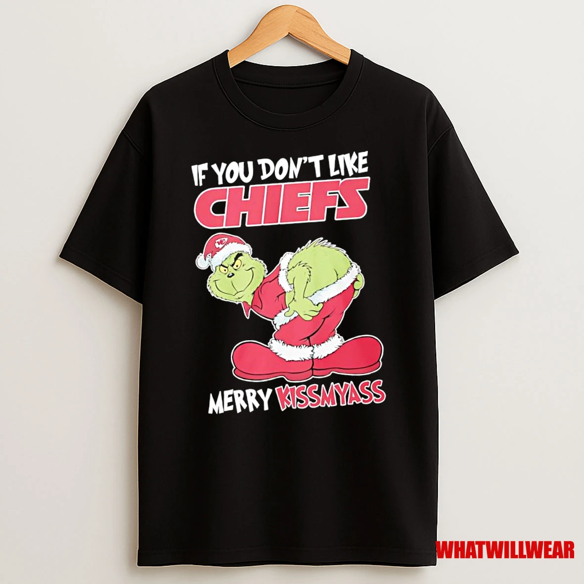 If You Dont Like Kansas City Chiefs Merry Kissmyass Grinch Santa Hat Shirts