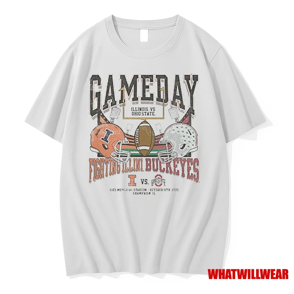 Illinois Fighting Illini Vs Ohio State Buckeyes Football Gameday Gies Memorial Stadium October 11th 2025 Champaign Il Shirts