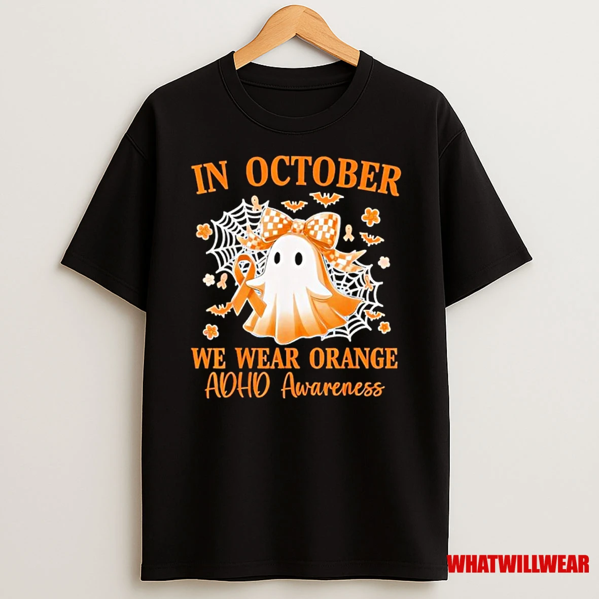 In October We Wear Orange Adhd Awareness Ghost Bow Coquette Shirts