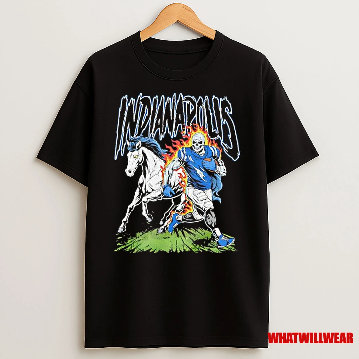 Indianapolis Colts Football Skeleton Player With Horse Graphic Shirts