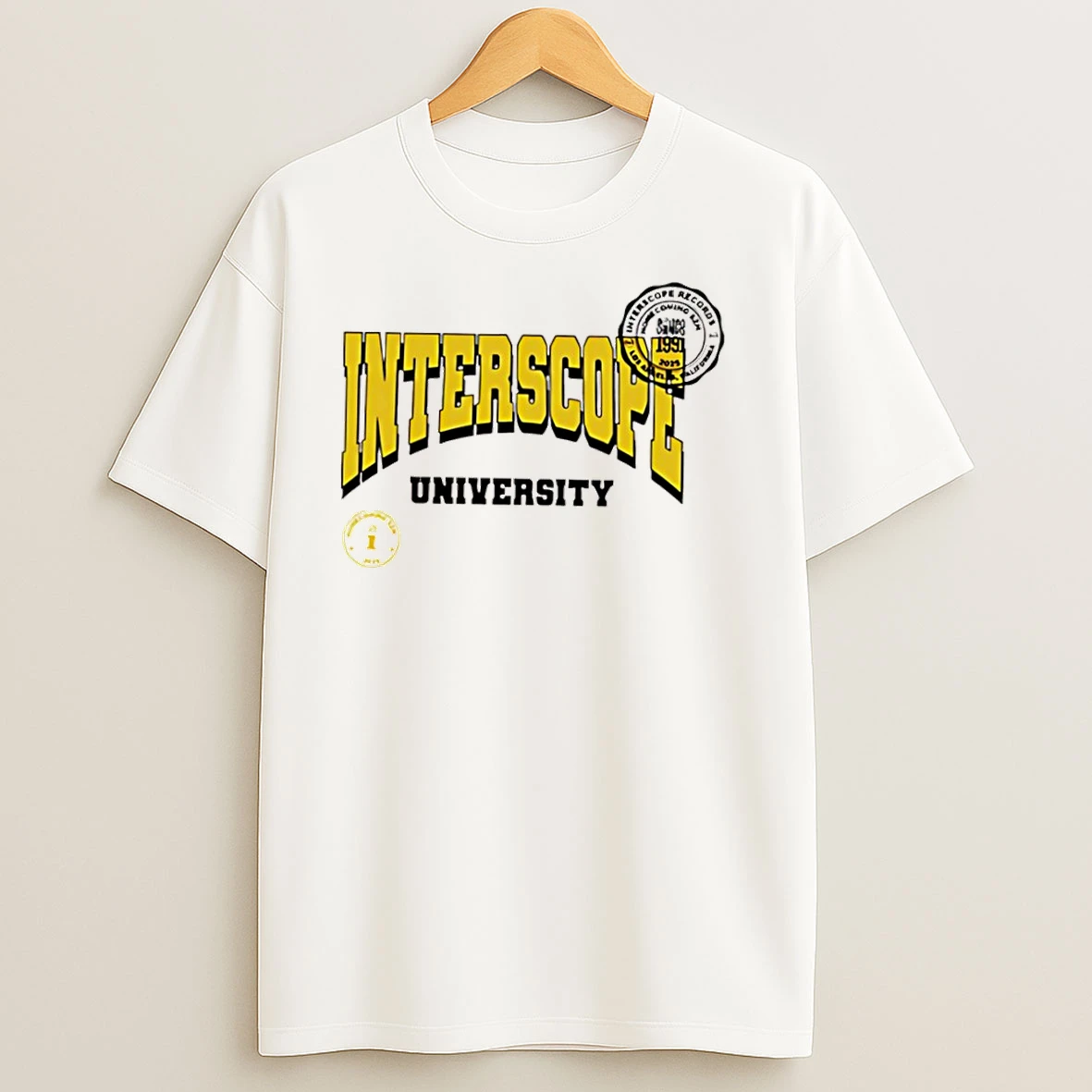 Interscope Yellow University Logo T Shirts