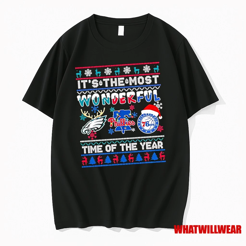 Its The Most Wonderful Philadelphia Eagles Phillies 76ers Christmas Time Of The Year Shirts