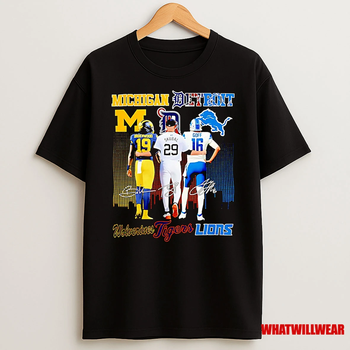J J Mccarthy Michigan Wolverines X Tarik Skubal Detroit Tigers X Jared Goff Detroit Lions Signature Shirts