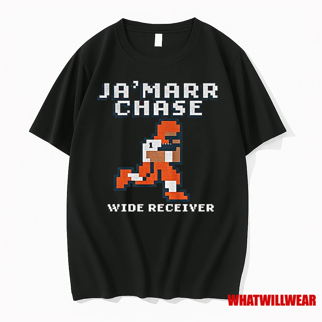Jamarr Chase Wide Receiver Cincinnati Bengals Football Retro Baller 8bit Shirts