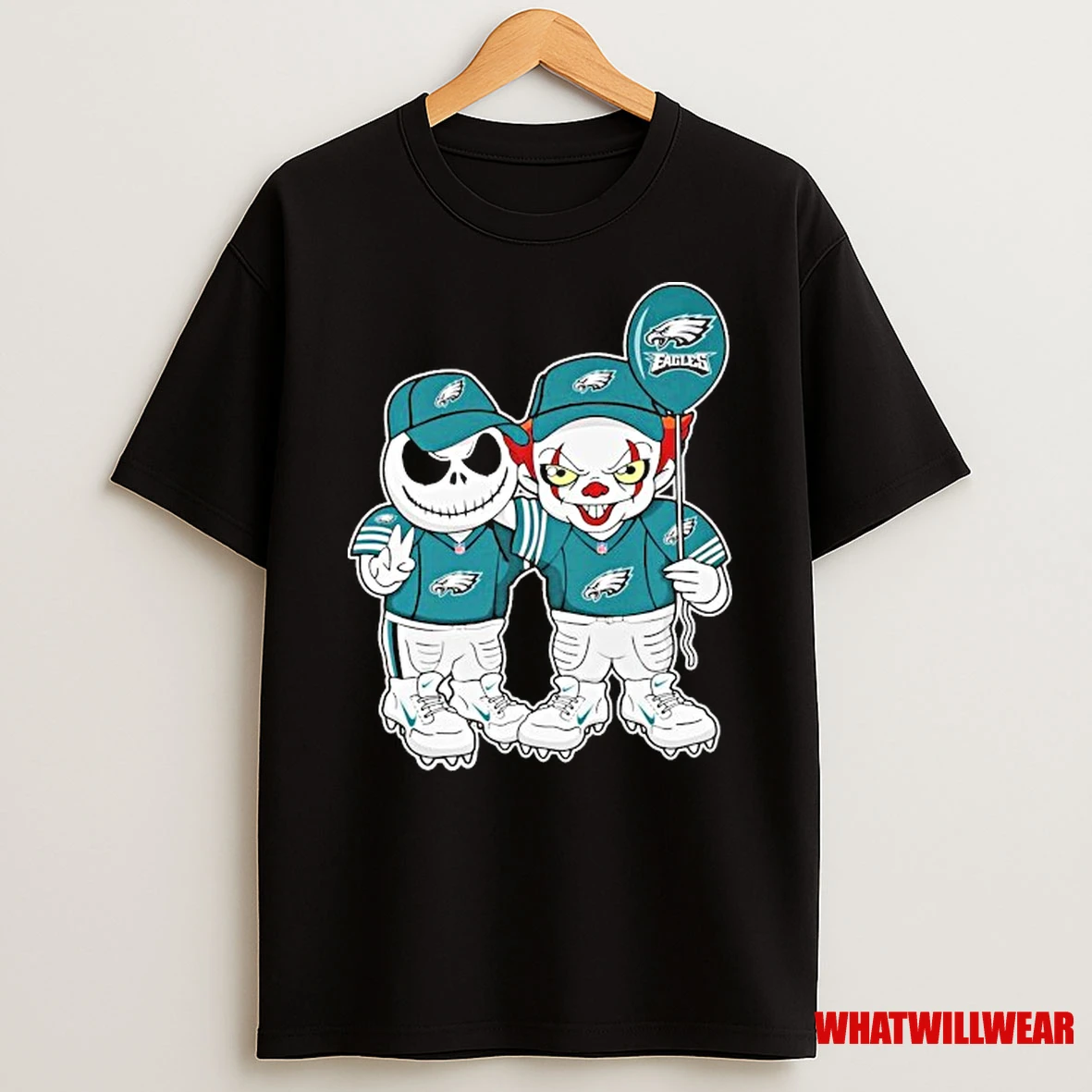 Jack Skellington And Pennywise Philadelphia Eagles Philly Halloween Balloon Shirts