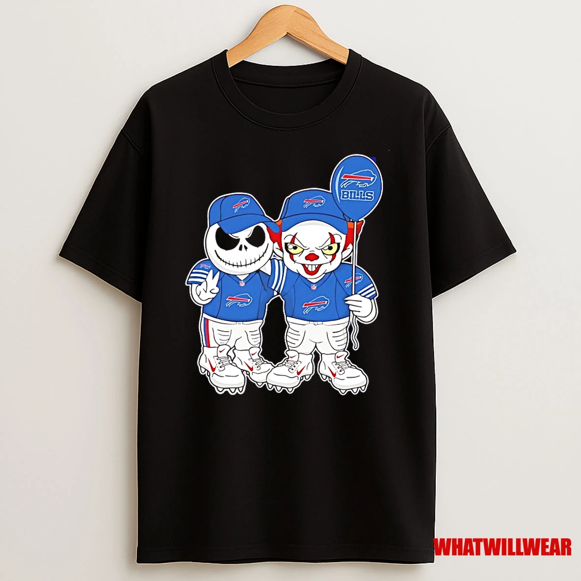 Jack Skellington And Pennywise Buffalo Bills Friends Halloween Horror Characters Shirts