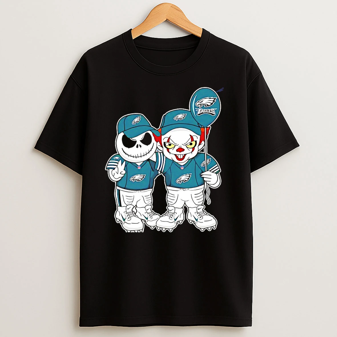 Jack Skellington And Pennywise Philadelphia Eagles Friends Halloween Horror Characters T Shirts